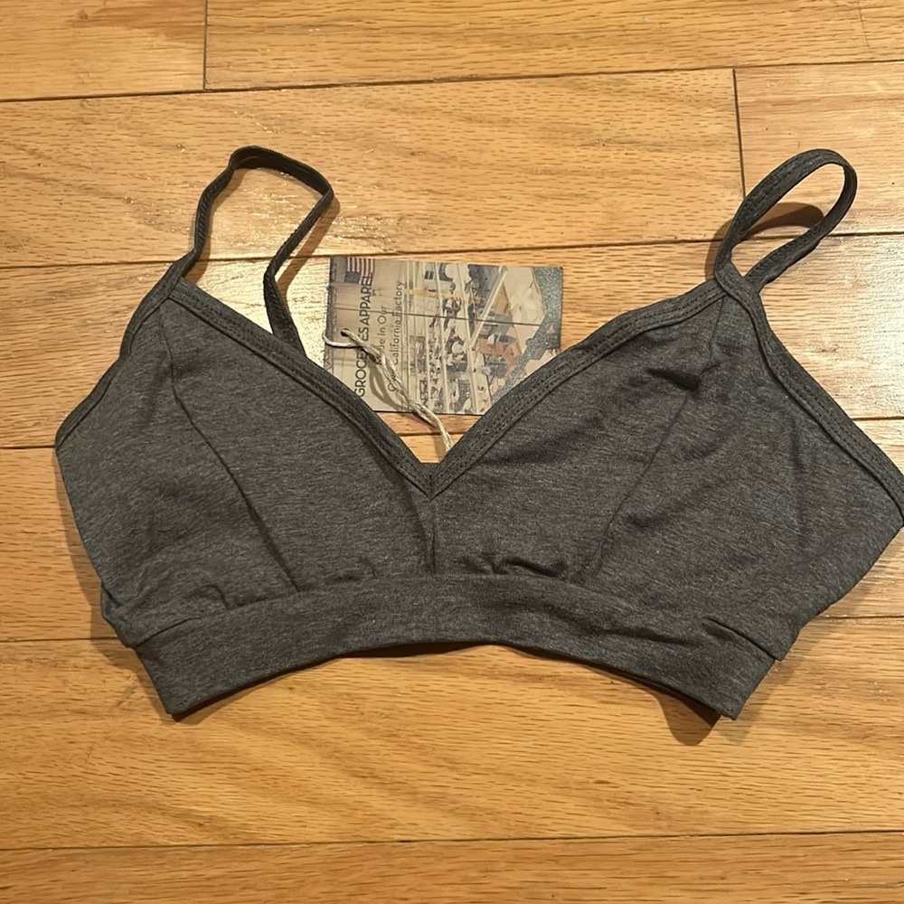 Groceries Apparel V-Bra Grey Small S organic cotton Bralette 32-33 A-D